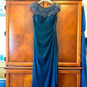 Navy blue gown with beaded collar